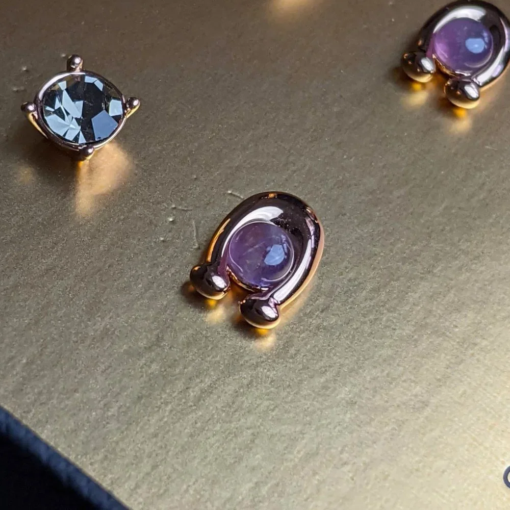 NWT COACH 376338 C-Stone Set of 2 Stud Earrings Amethyst